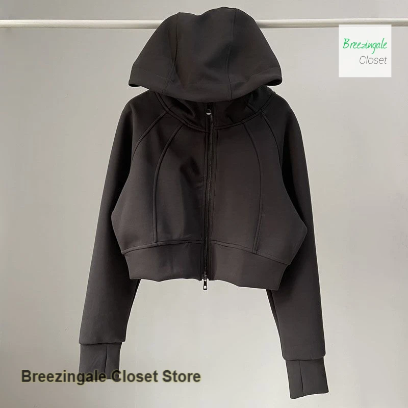 سترة رياضية عصرية للفتيات من American Spice بطبقة هوائية للربيع والخريف سترة فضفاضة بغطاء للرأس بلون سادة معطف قصير