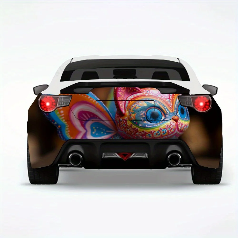 

Радужное крылатое котенка с сердечками - виниловая наклейка на заднюю часть автомобиля, водонепроницаемые самоклеящиеся виниловые наклейки для хвоста и бампера автомобиля,