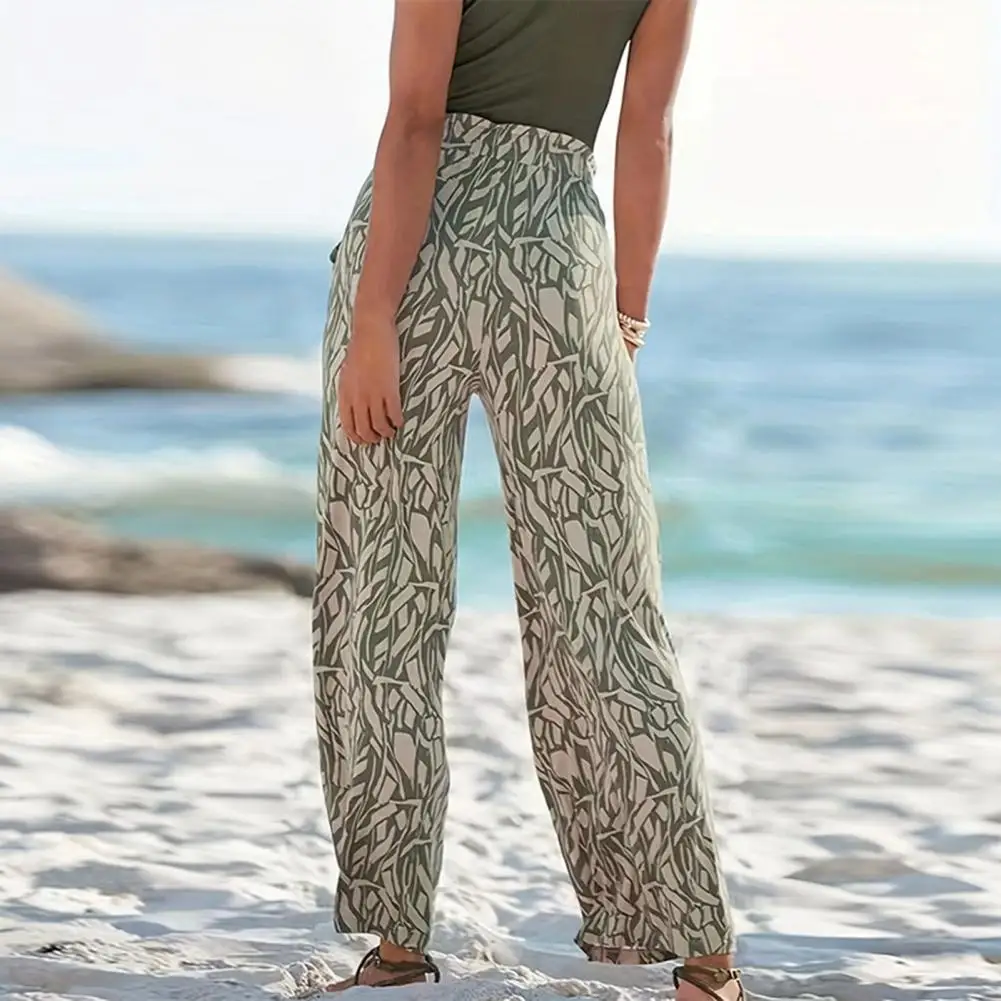 Casual Trousers Stylish Women's Elastic Waist Wide Leg Pants with Pockets Casual Spring Summer Trousers for Vacation Work Wide