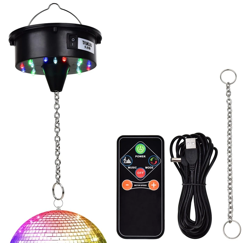 ABPQ-Disco Ball Motor Lights With Remote,3-15RPM Adjustable Spinner 18Leds For 8 10 12 16 20 24 Inch Duty Mirror Ball Motor