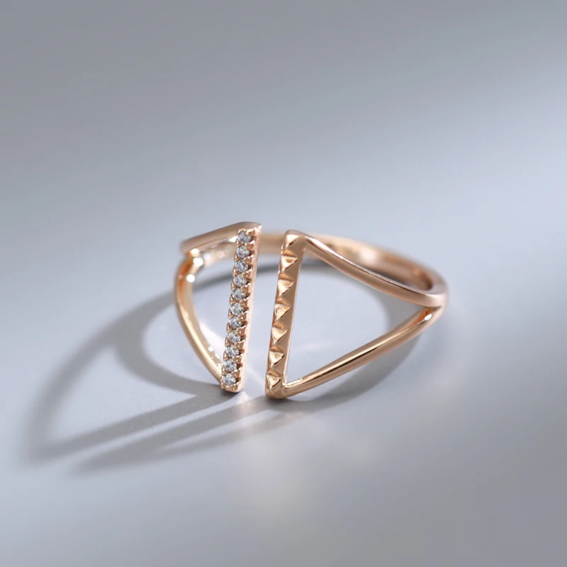 Kinel Simple Korean Natural Zircon Ring for Women Fashion 585 Rose Gold Color Geometric Open Ring Daily Fine Jewelry Gift