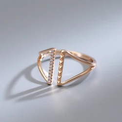 Kinel Simple Korean Natural Zircon Ring for Women Fashion 585 Rose Gold Color Geometric Open Ring Daily Fine Jewelry Gift