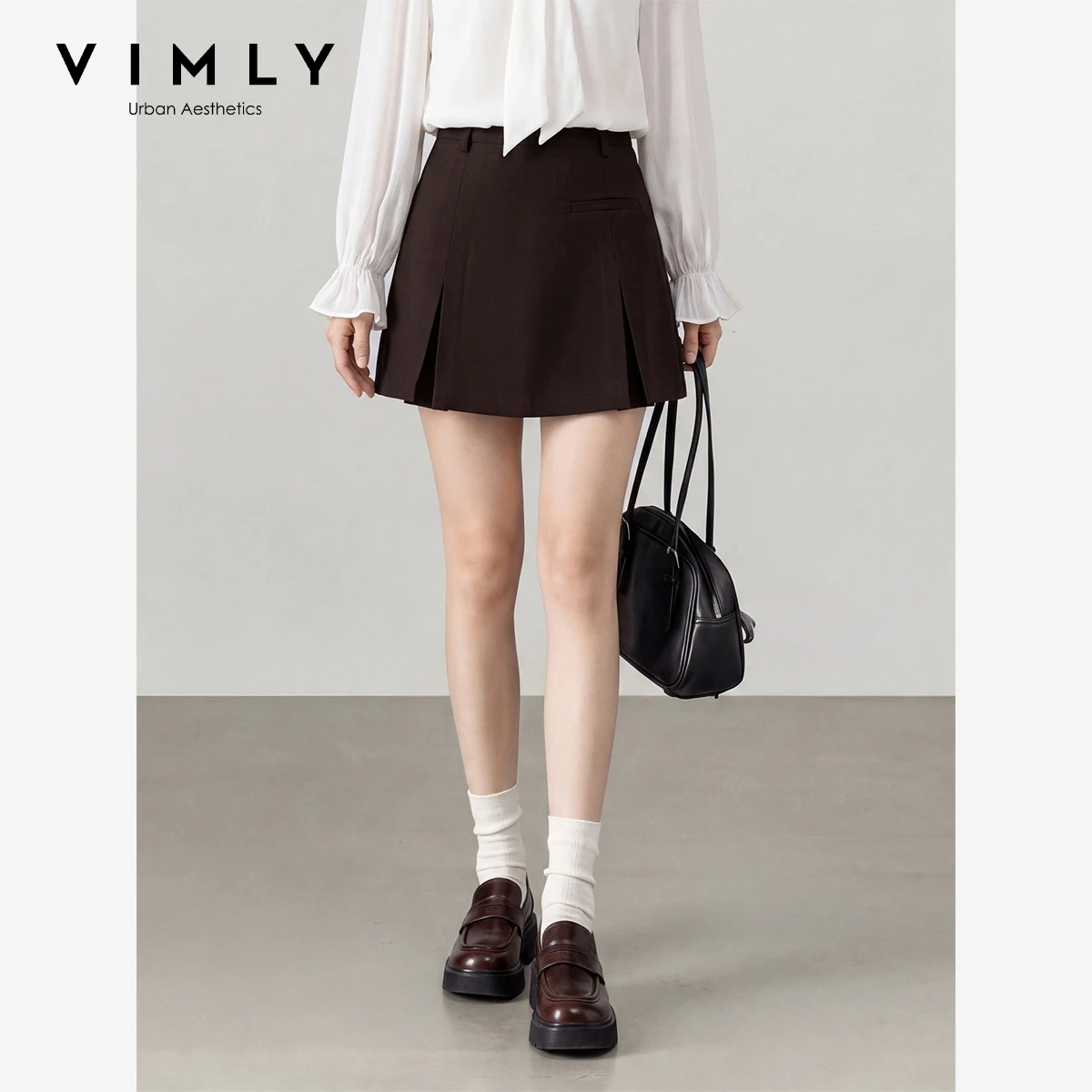 VIMLY Vintage Brown Blazer Shorts Women 2026 Fall Korean Style Short Pants Versatile High Waist A-line Casual Ladies Short 31720