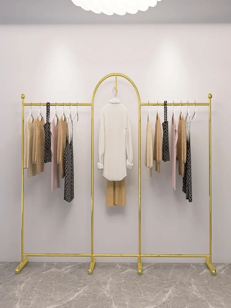 Clothing store display rack hanger floor vertical live stream display rack arch creative gold new combination hanger