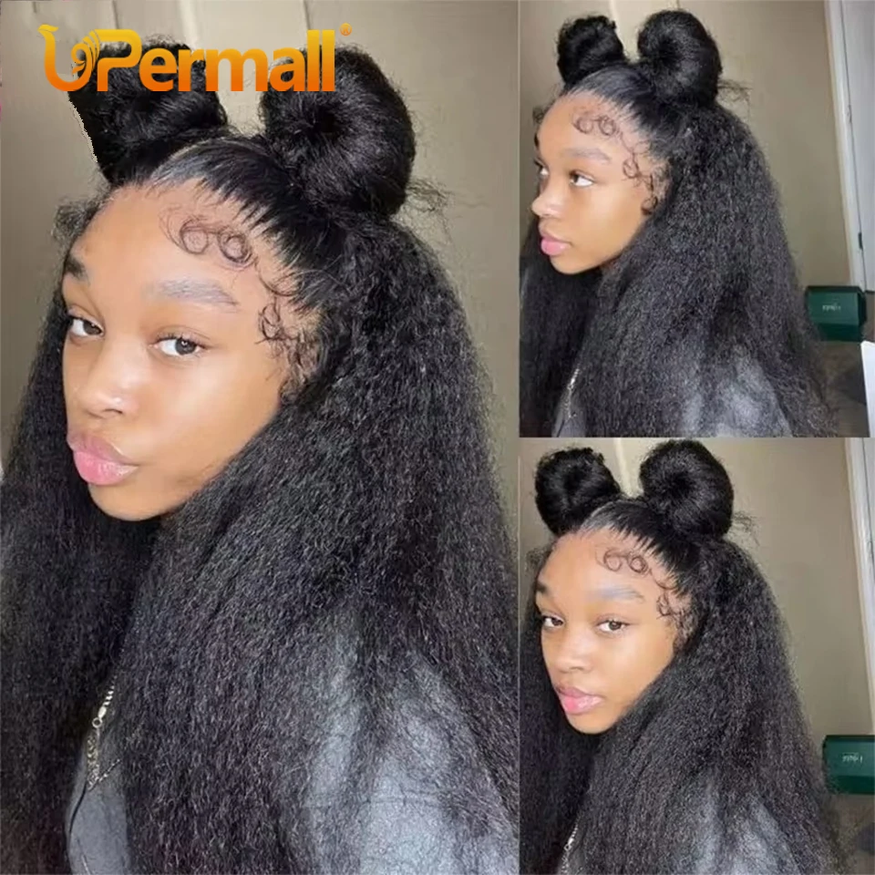 Upermall Yaki 28 cali 13x6 13x4 Lace Frontal Kinky Straight Curly Baby Hairline HD Transparent Full Front Only Hybird Human Hair