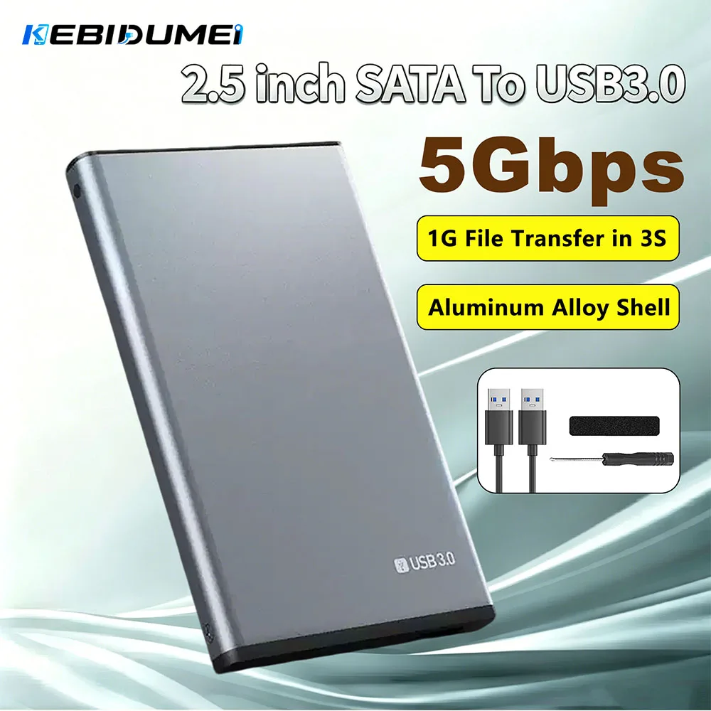 Kebidumei 2.5 Inch HDD Enclosure 5Gbps SATA to USB3.0 SSD HDD Case External Hard Drive Disk Aluminum Box Portable Storage Device