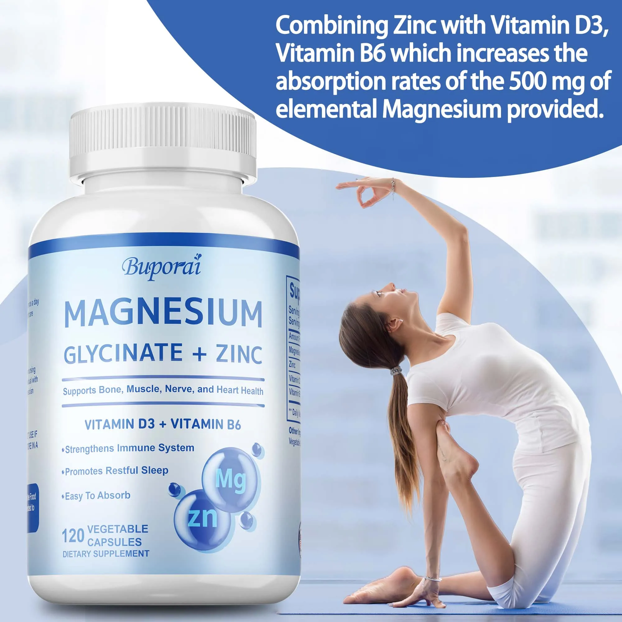 

Magnesium Glycinate + Zinc Supplement - For Deep Sleep, Promotes Bone, Joint & Brain Health,Nervous System Health,Boost Immunity