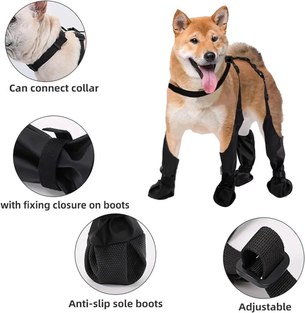 Rutschfeste Hundeschuhe Haustier-Pfoten-Hunderegenschuhe Schmutzabweisende Sturzschutz-Hundeschuhe für Draußen mit Riemen Winter Wasserdichte Hundestiefel – Detail 13