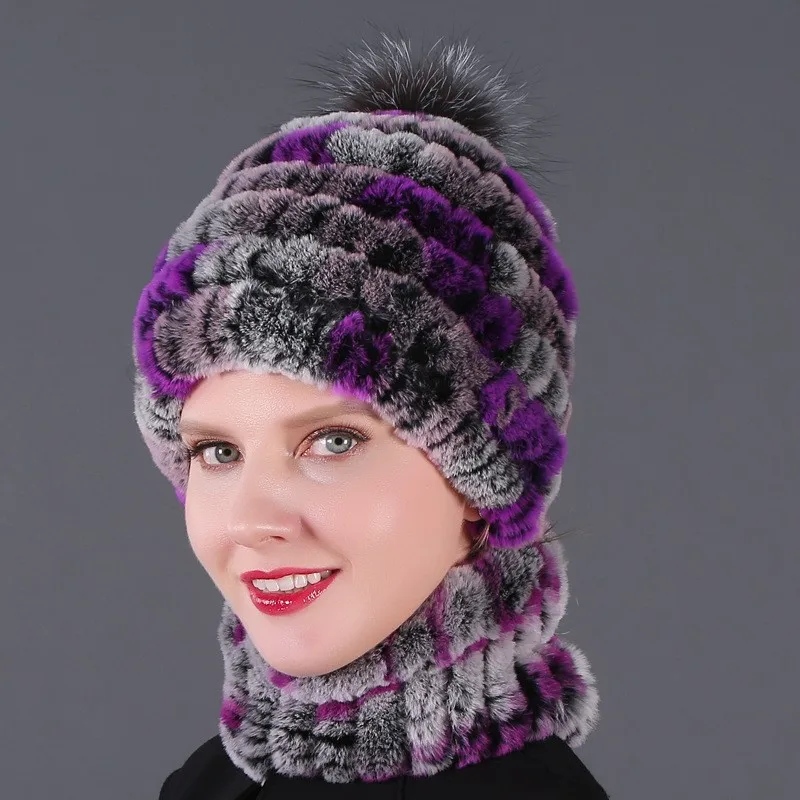 

New style hat scarf thickened warm fur two-piece set