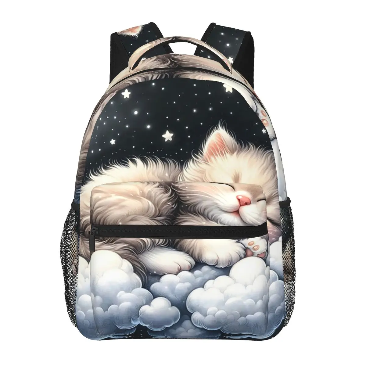 Cat Sleeping In Deep Blue Night Sky Student Backpack School Bag Hiking Travel Daypack for Boys Girls Bookbag Shoulder Bags