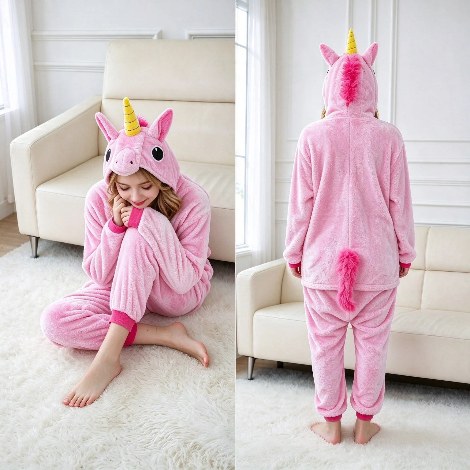 Onesie Unicorn Pink Cartoon jumpsuit pajamas flannel animal shaped home wear party cosplay cosplay costume unicorn