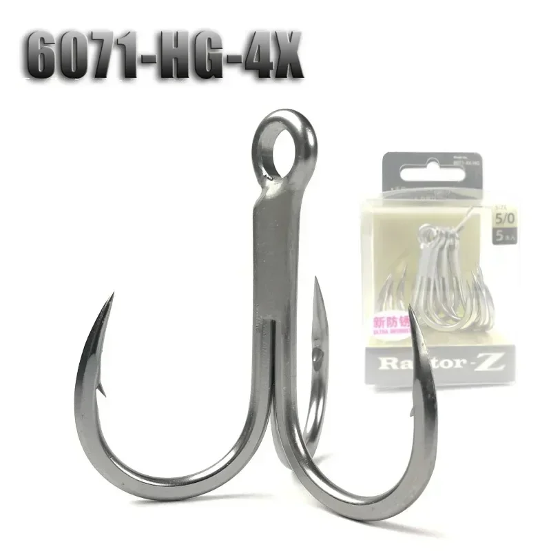 Raptor-Z 6071-4X-HG Treble Fishing Hooks #5/0-#4 Sea Fishing Accessorie Anti-Rust Coating Triple Anchor Hooks For Carp Pesca