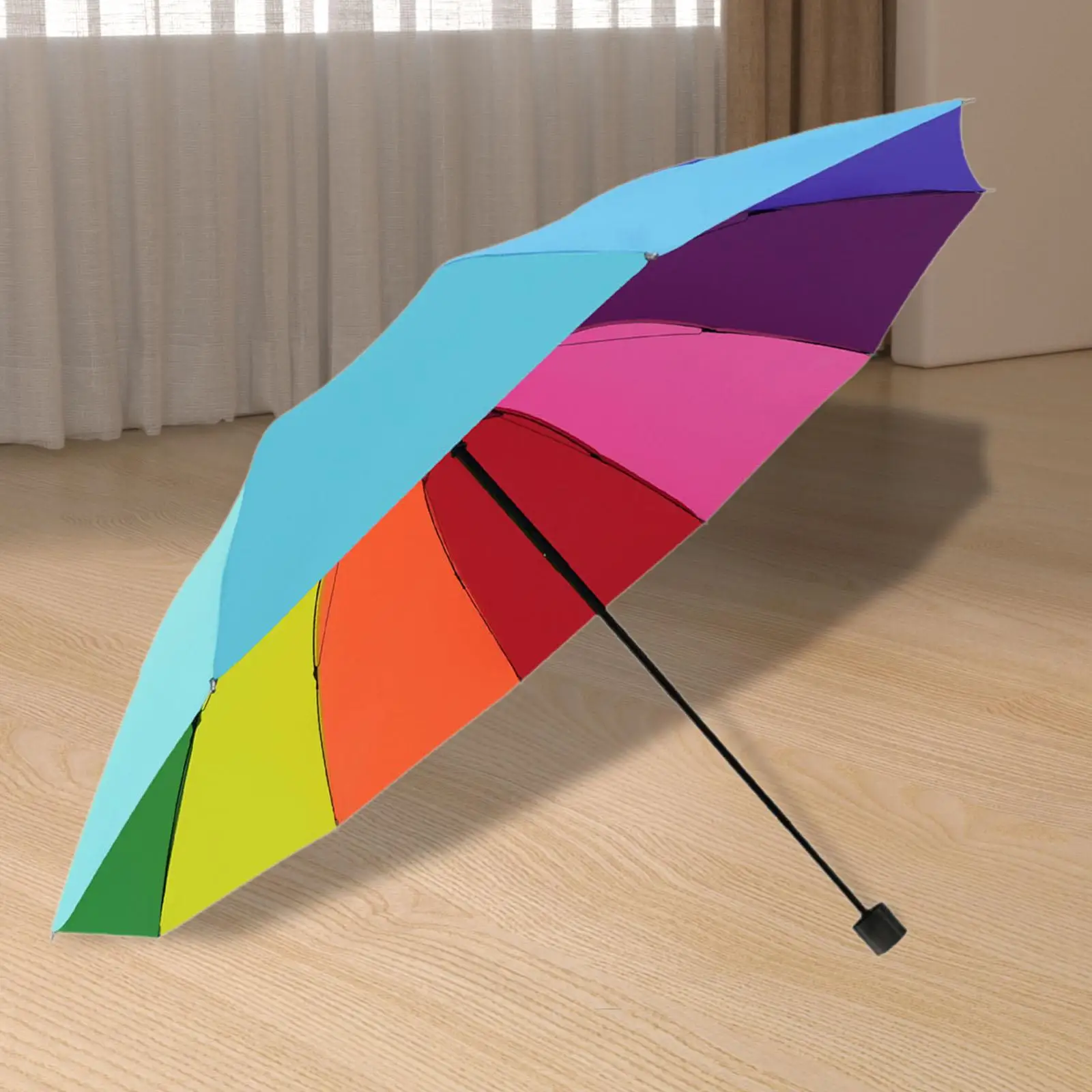 large -protected rainbow umbrella tri-fold, compact, sun & rain use