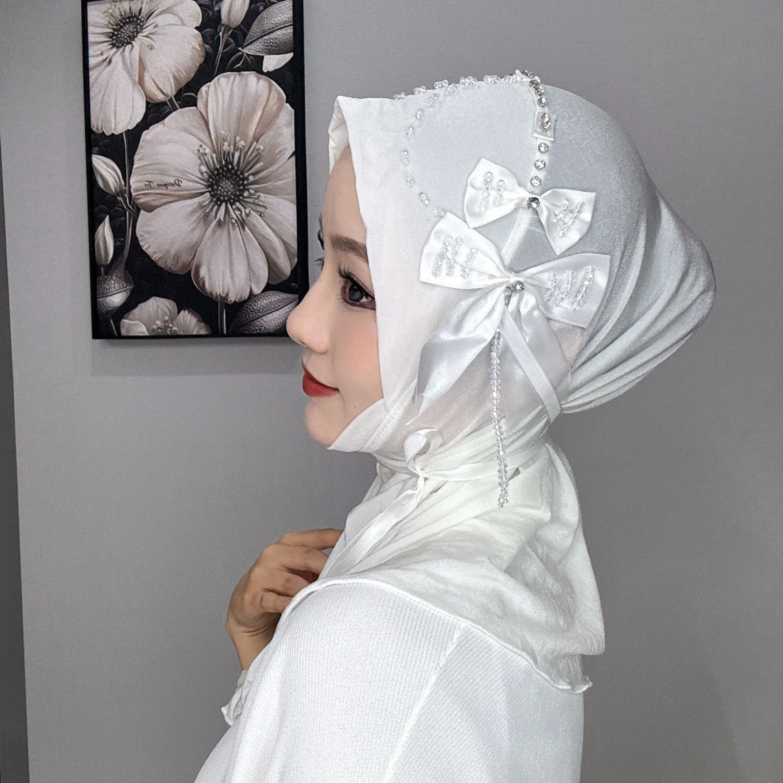 Young Girl Fashion Bow Dubai Hijab Musulman Cap Underscarf