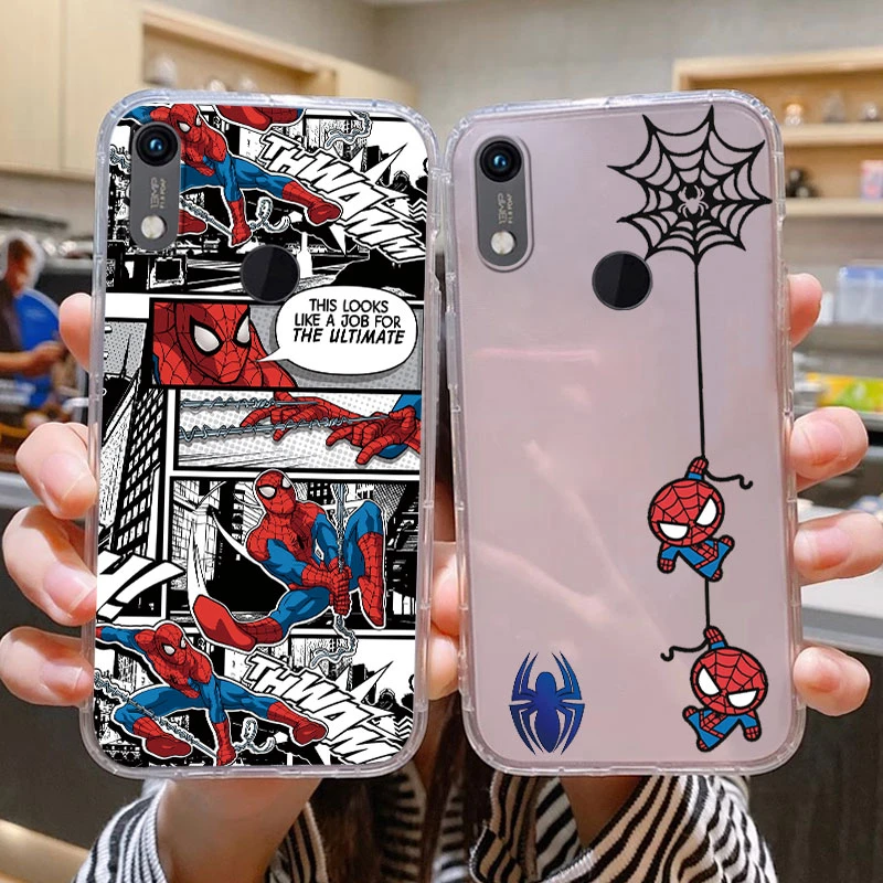 For Huawei Y6 2019 Phone Case Anime Marvel Cartoon Funda Shell Capa Soft TPU Funda For Huawei Y62019 Coque Iron Spider-Man Clear