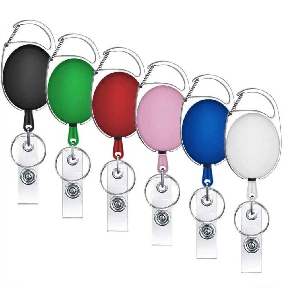 Anti Lost Office Lanyard Telescopic Name Tag Reel Retract Carabiner Keychain Card Holder Easy Pull Buckle Badge Reel Clip