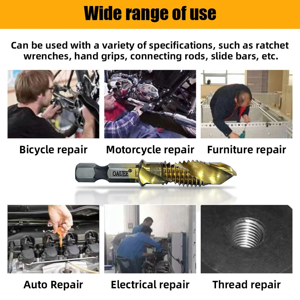 Mèches de forage MeaccelerTap plaquées titane, tige hexagonale, filetage de vis HSS, composé de machine à vis, M3 figuré, M5, M6, M8, M10, outils à