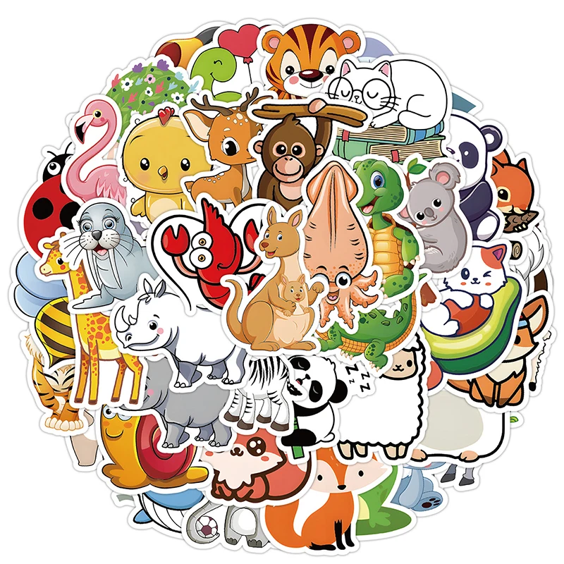 50 Stück niedliche Tier-Aufkleber, buntes Tier, wasserfest, Vinyl-Aufkleber, Zoo-Tier-Aufkleber, Wasserflasche, Laptop, Sammelalbum, Skateboard