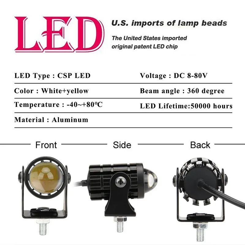 LED Motorcycle Spotlight With Switch 2PCS Super Bright Motorcycle LED Explorers Headlight Projector Fisheye Lens LED Moto Fog image 3