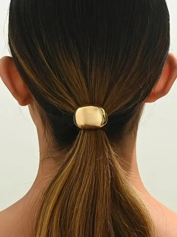 1/2 Stück unregelmäßige metallische Textur Gold Silber Dual Hair Tie Ton glänzende Oberfläche Dekoration minimalistisch tragen mehrere Szenarien – Detail 5