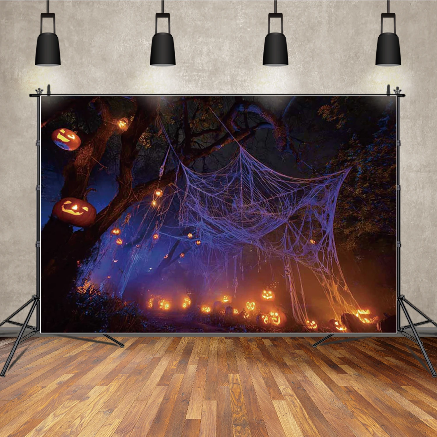 MOON.QG ファンタジーハロウィン背景 ランタン墓地森林フォトゾーン背景撮影小道具新生児写真壁紙
