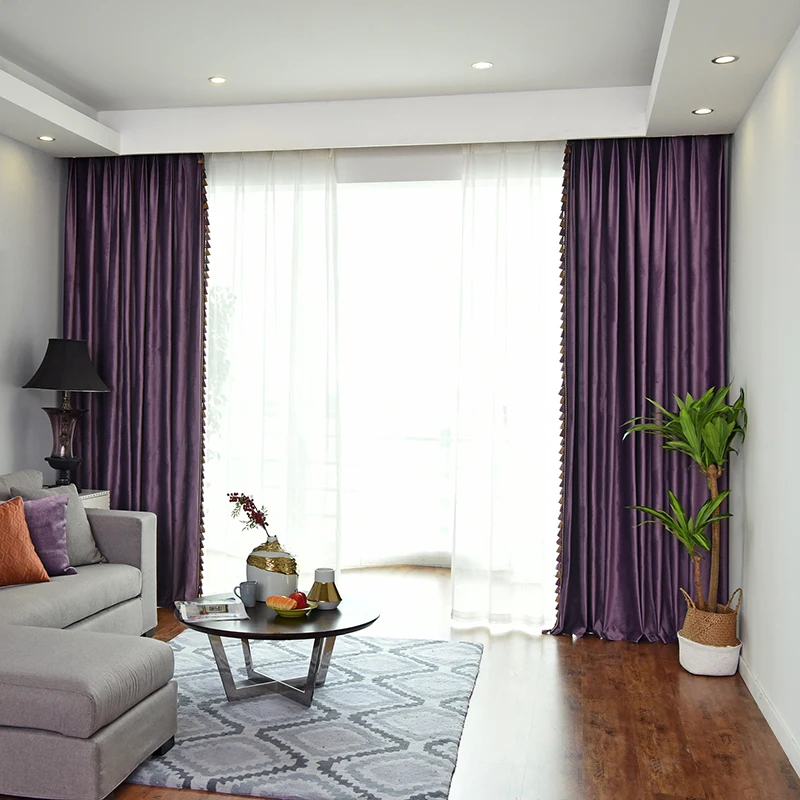 Custom Upscale  purple thick velvet velvet floor-to-ceiling window bay window cloth blackout curtain tulle drape C1875