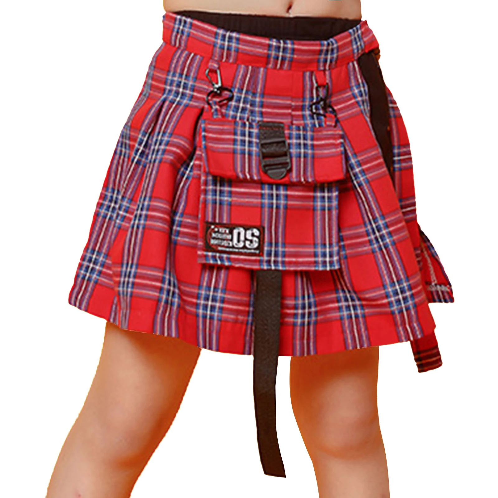 Girls Tartan Mini Skirt Jazz Plaid Culottes Hip Hop Child Clothes Pantskirt Kids Street Dance Hook Pockets Shorts Jazz Dancewear