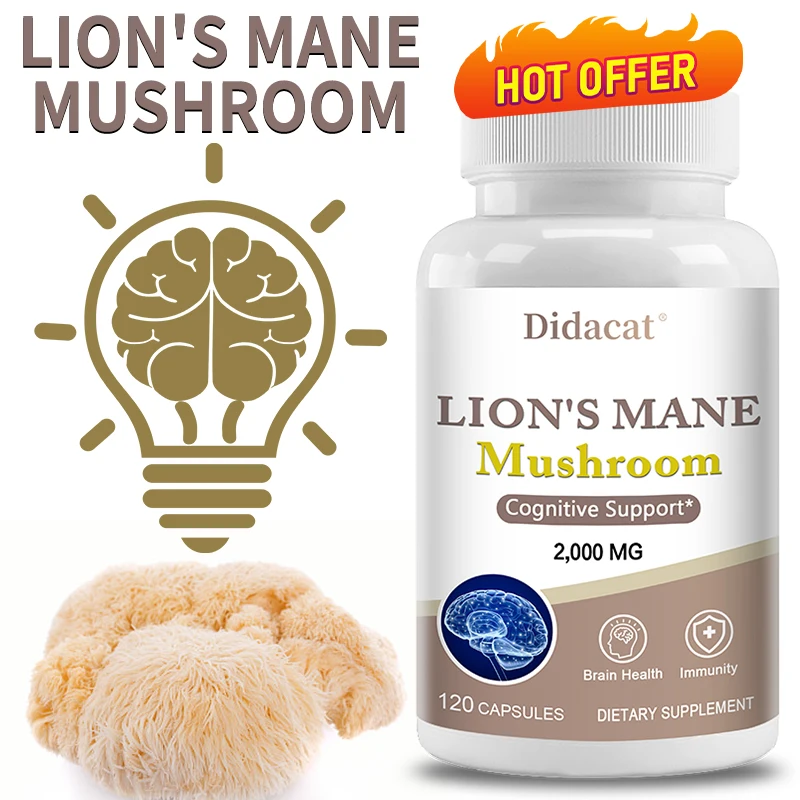 

Lion's Mane Mushroom Extract Capsules - Improves Cognition and Concentration, Supports Immune and Brain Health