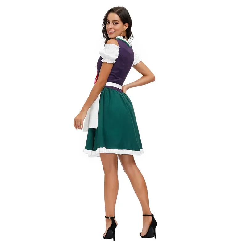 Oktoberfest Cerveja tradicional bávara Dirndl Traje, Festa de Halloween Purim, Verde empregada francesa Wench Cosplay Dress, Alemanha