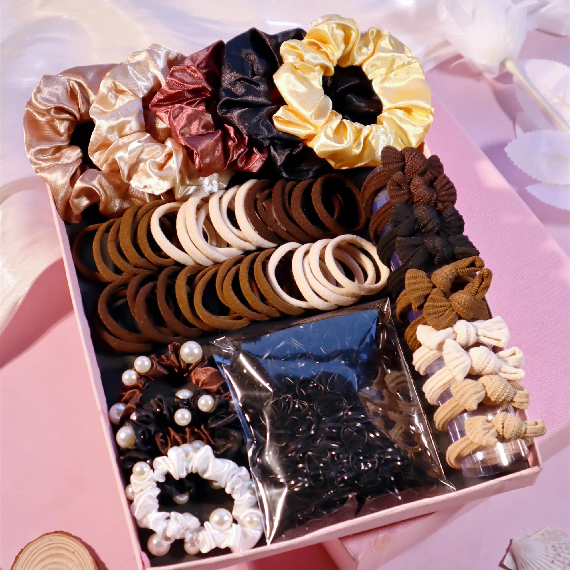 Fashionable Brown Hair Accessories Set for Women, Seamless Ponytail Holders Variety Hair Scrunchies For Women Lady