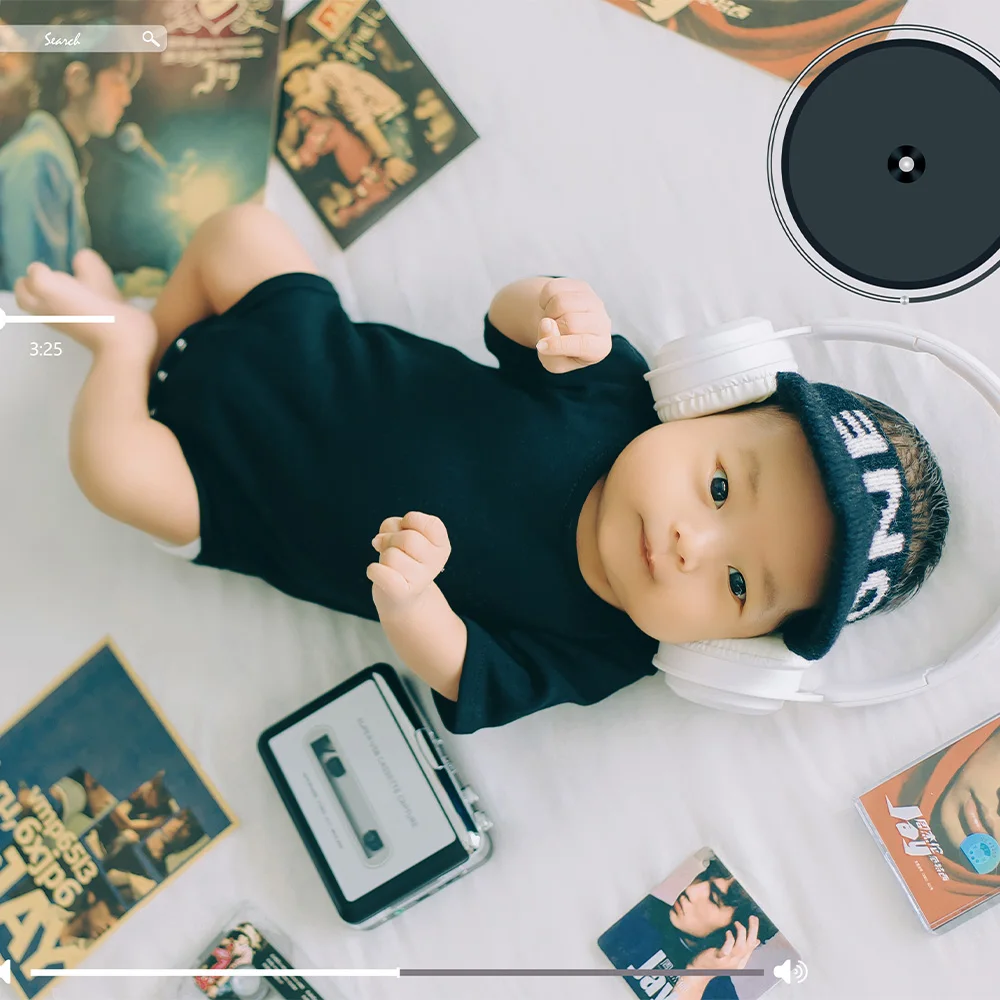 Infants Photography Props Clothes Solid Color Baby Bodysuit Hat Set Poster Tape Studio Music Theme Shooting Props Jay Chou Fans