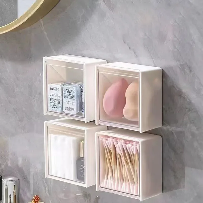 Cotton Swab Box Wall-mounted Storage Organizer Cosmetic Powder Puff Makeup Sheet Bathroom Swab Sticks Case Plastic Container