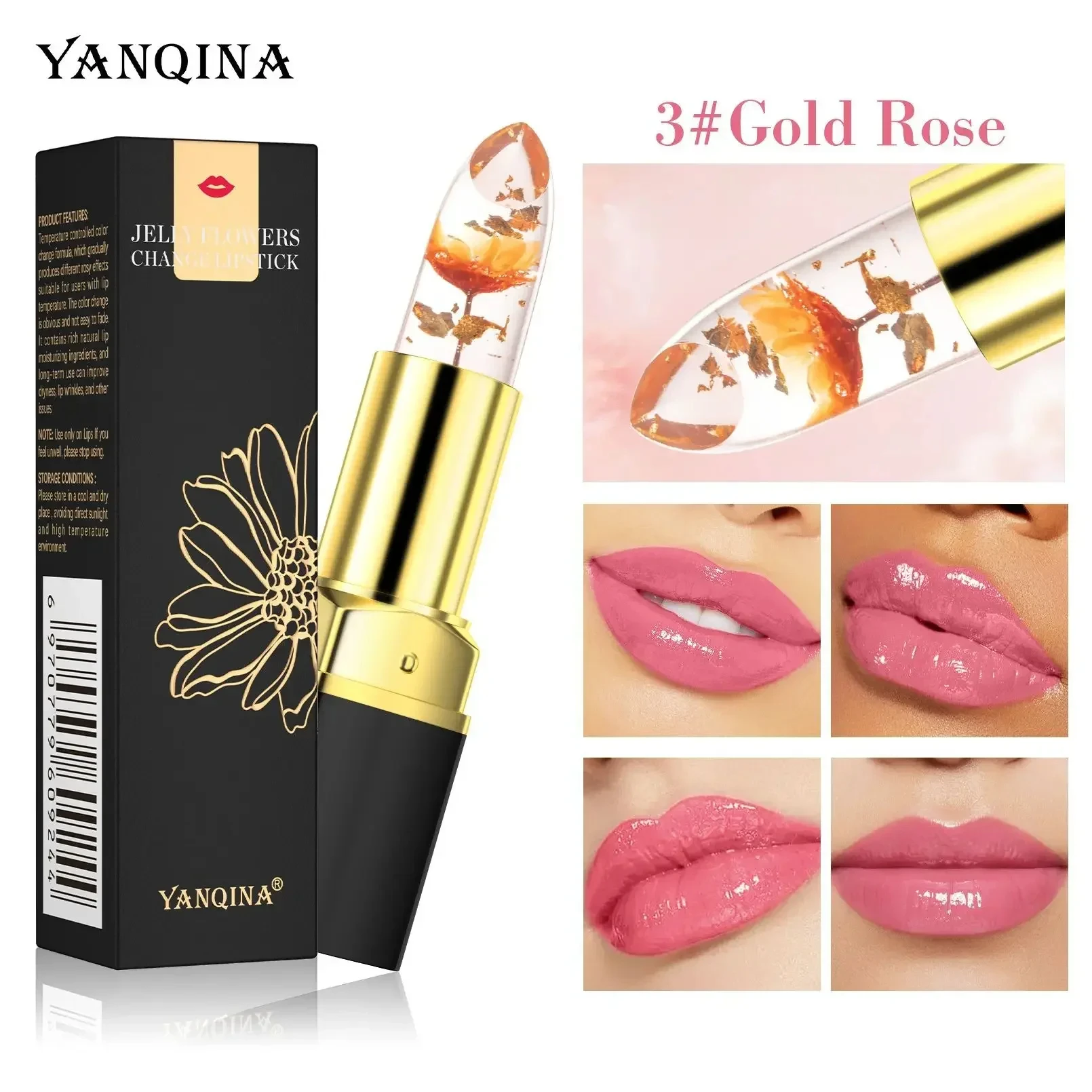 YANQINA Magic Lipstick Changes Florett Jelly Lipstick Long Lasting 24 Hours Gold Foil Lipstick Cosmetics Woman Makeup