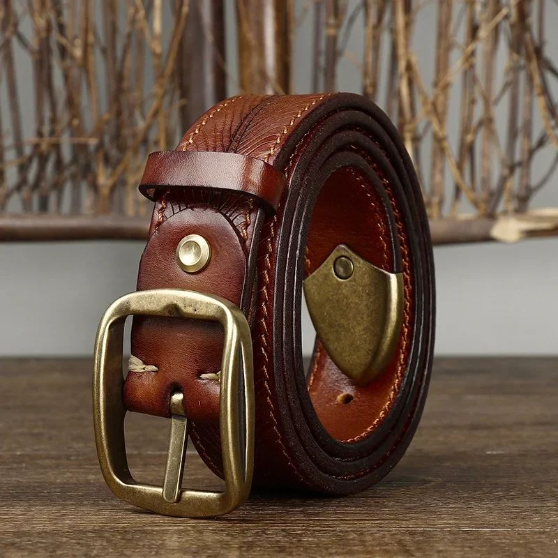 3.8cmHigh Quality Jeans Belt for Men, Thickening Cowhide Strap with Copper Buckle,