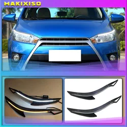 LED Headlight Eyebrow led Running Light White With Yellow Turn Signal Light fit For Toyota Yaris 2014-2017