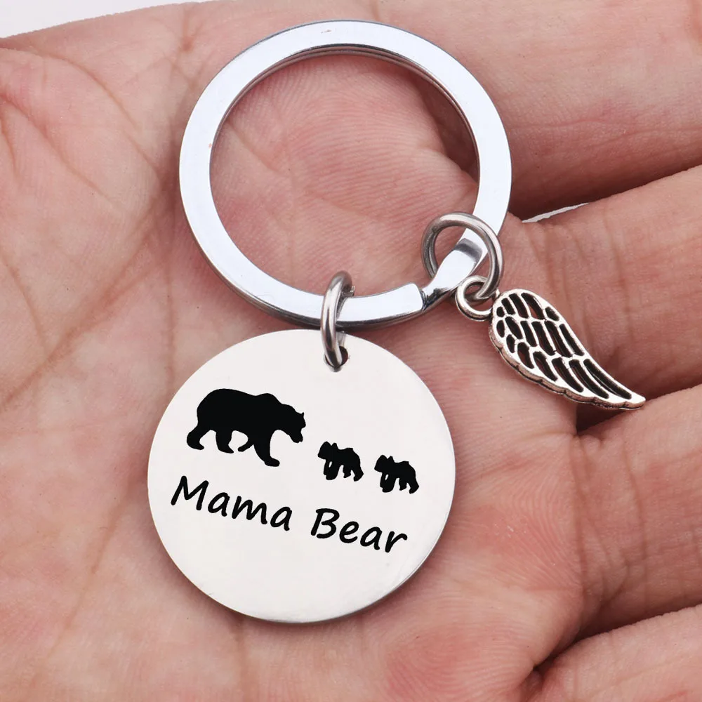 2022 Stainless Steel Key Chain Wings Mama Bear Key Chain Mother's Day Gift Women's Jewelry