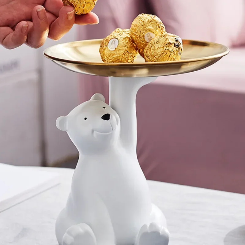 White Bear Statue Storage Tray Nordic Decorative Figurine Candy Tray Living Room Table Key Snack Holder Tray Home Decor Arts