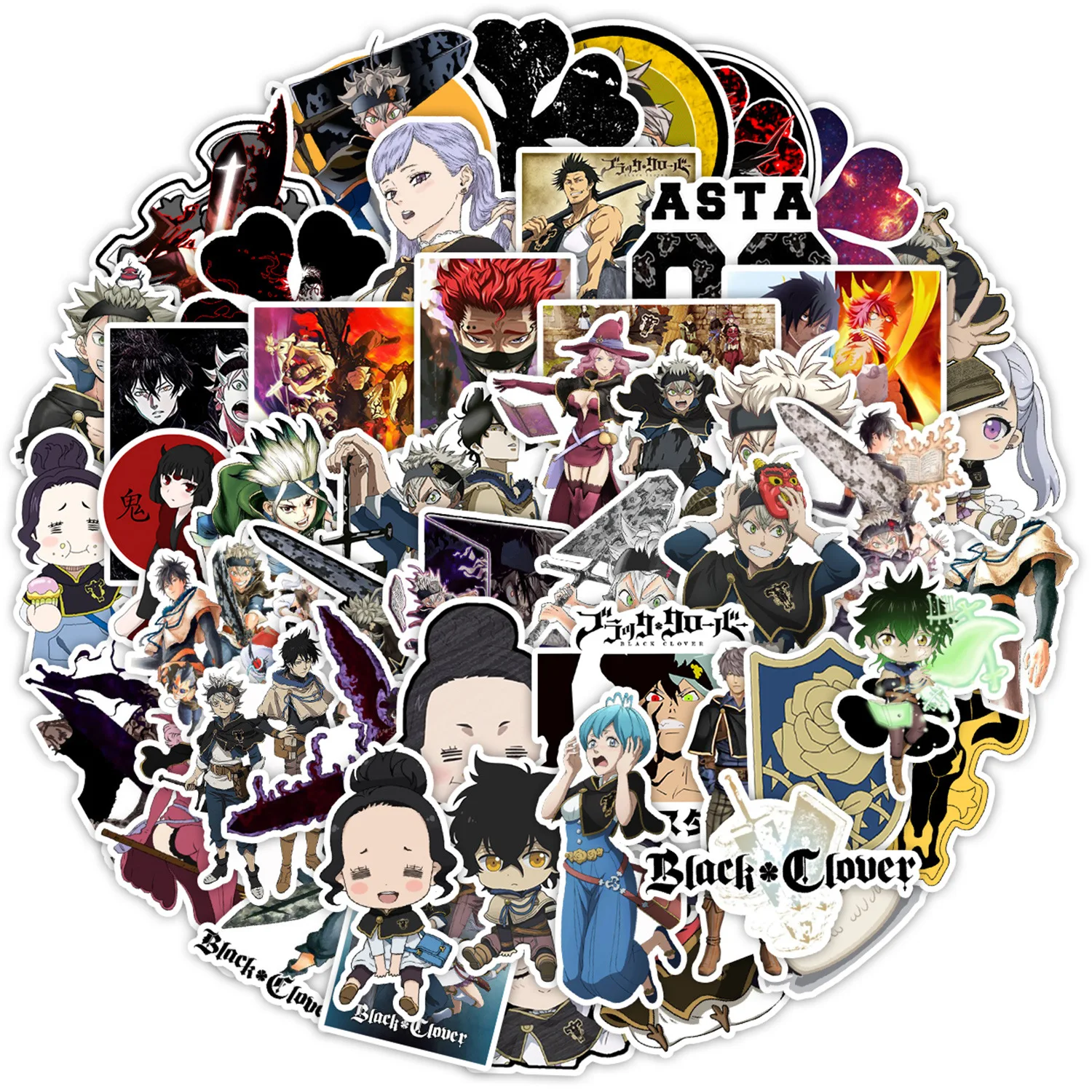 50pcs Black Clover Cartoon Cute Sticker Mobile Phone Case Suitcase Waterproof Stickers Decoration Supplies