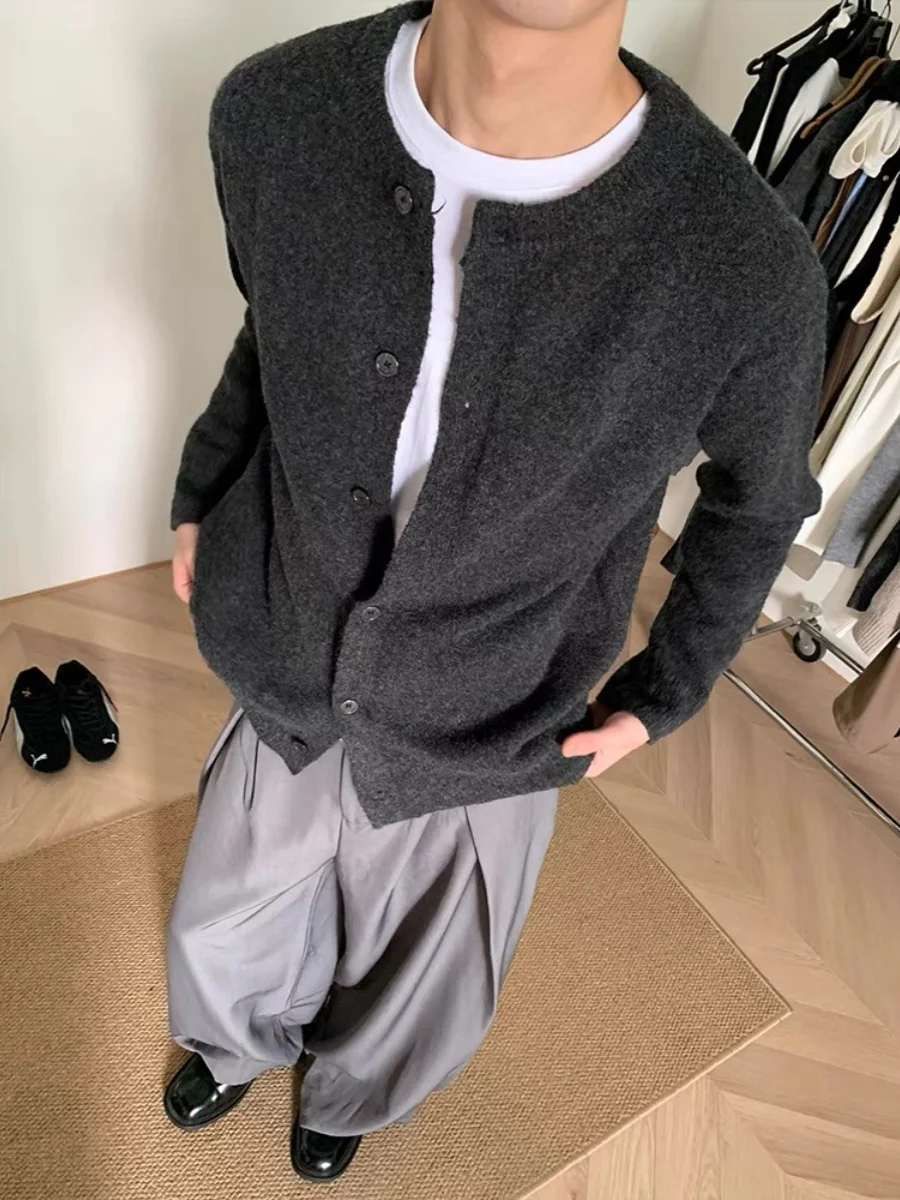 

ay American Retro Lazy Sle Cleanfit Knitted Sweater Men's Loose High-End round Ne Knitwear Autumn Winter Casual Faion