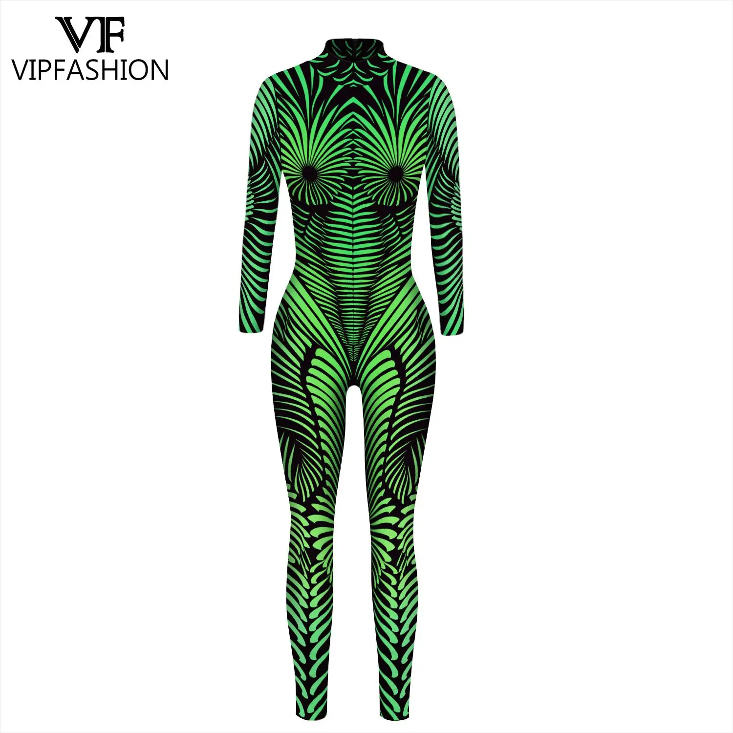 VIP FASHION Native Green Halloween Costume Cosplay donna adulta Zentai body Party Show elastico stretto Outfit Festival Jumpsui