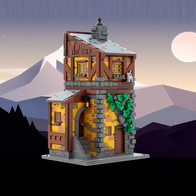 Middeleeuws kasteelmodel MOC Bouwstenen Dorp Tavern Architectuur Modulaire technologie Cadeau Vakantie Monteer kinderen Speelgoedpak