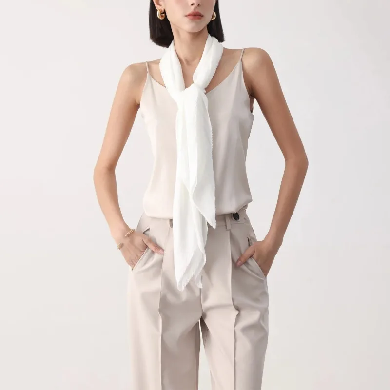 Miyake bufanda plisada de viento bufanda de seda de Color sólido chal sección delgada 2025 otoño nueva moda Peplum ropa de mujer