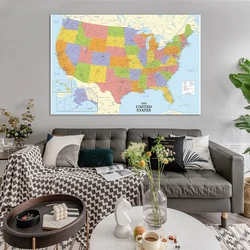 USA Map In English Detailed Non-woven Canvas Painting Wall Art Poster Decorative Print Living Room Home School Supplies 120*80cm