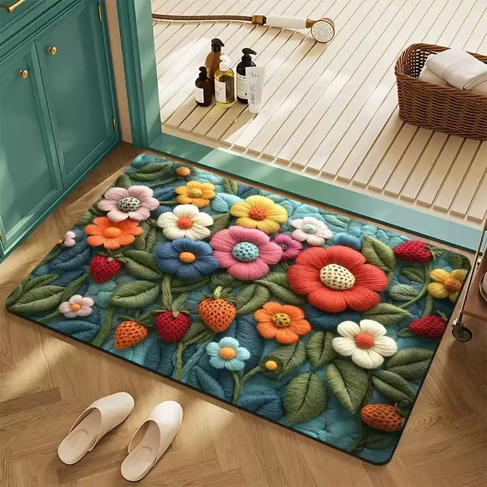 Cute Soft Floral Rug Artificial Cashmere Floor Mat Bathroom Absorbent Anti Slip Walk-resistant Foot Mat Kids Adult Bedroom Rugs