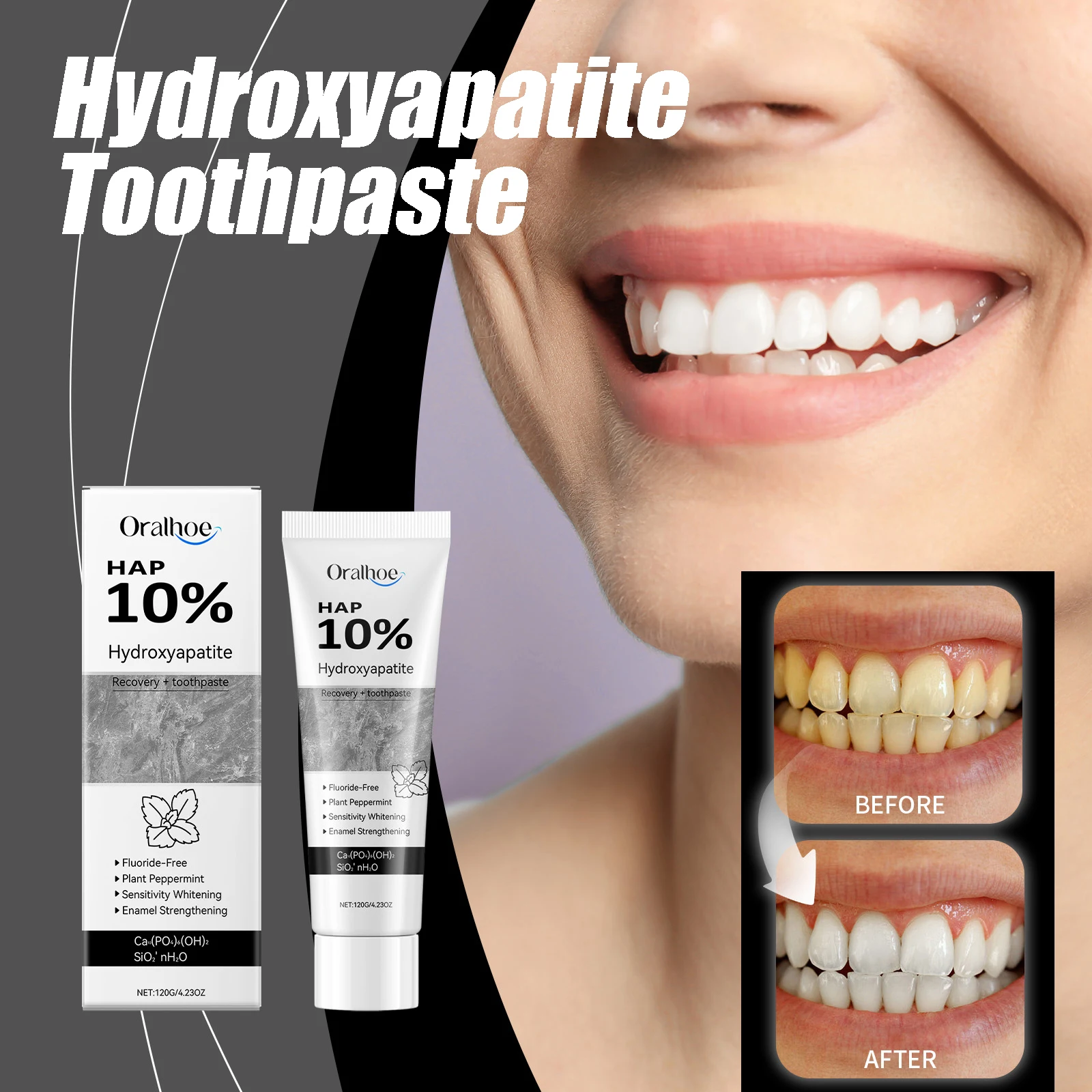 Hydroxyapatite Fluoride Free Toothpaste Remove Stains Plaque Keeping Teeth Clean Preventing Bad Breath Mint-Flavored Toothpaste