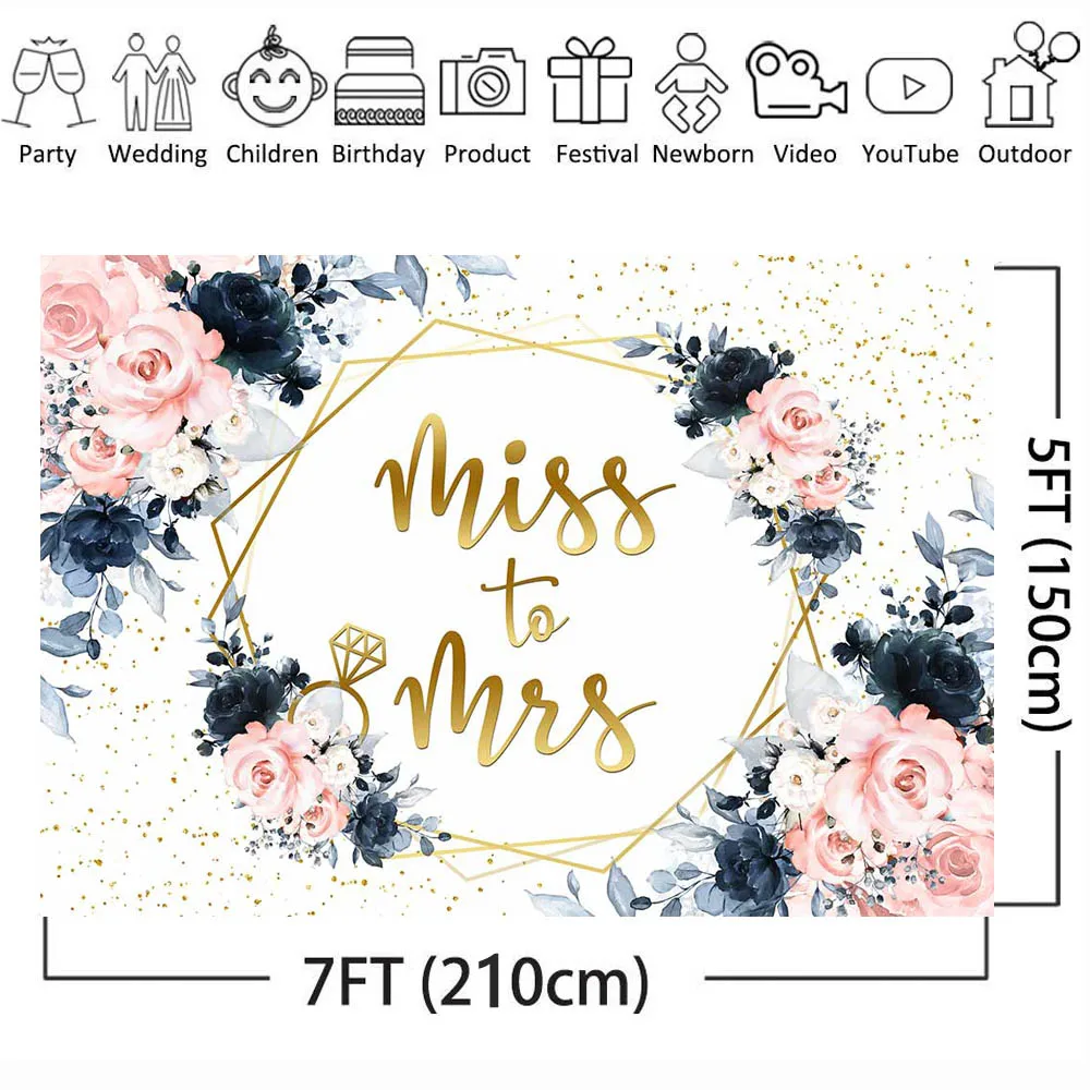 Mocsicka chá de panela pano de fundo miss a sra. azul marinho e rosa flores anel dourado fotografia fundo photo studio photocall