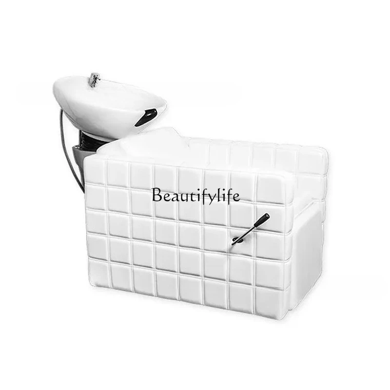02-Shampoo bed Barber shop Hair salon Semi-reclining shampoo flush bed Ceramic basin Shampoo chair