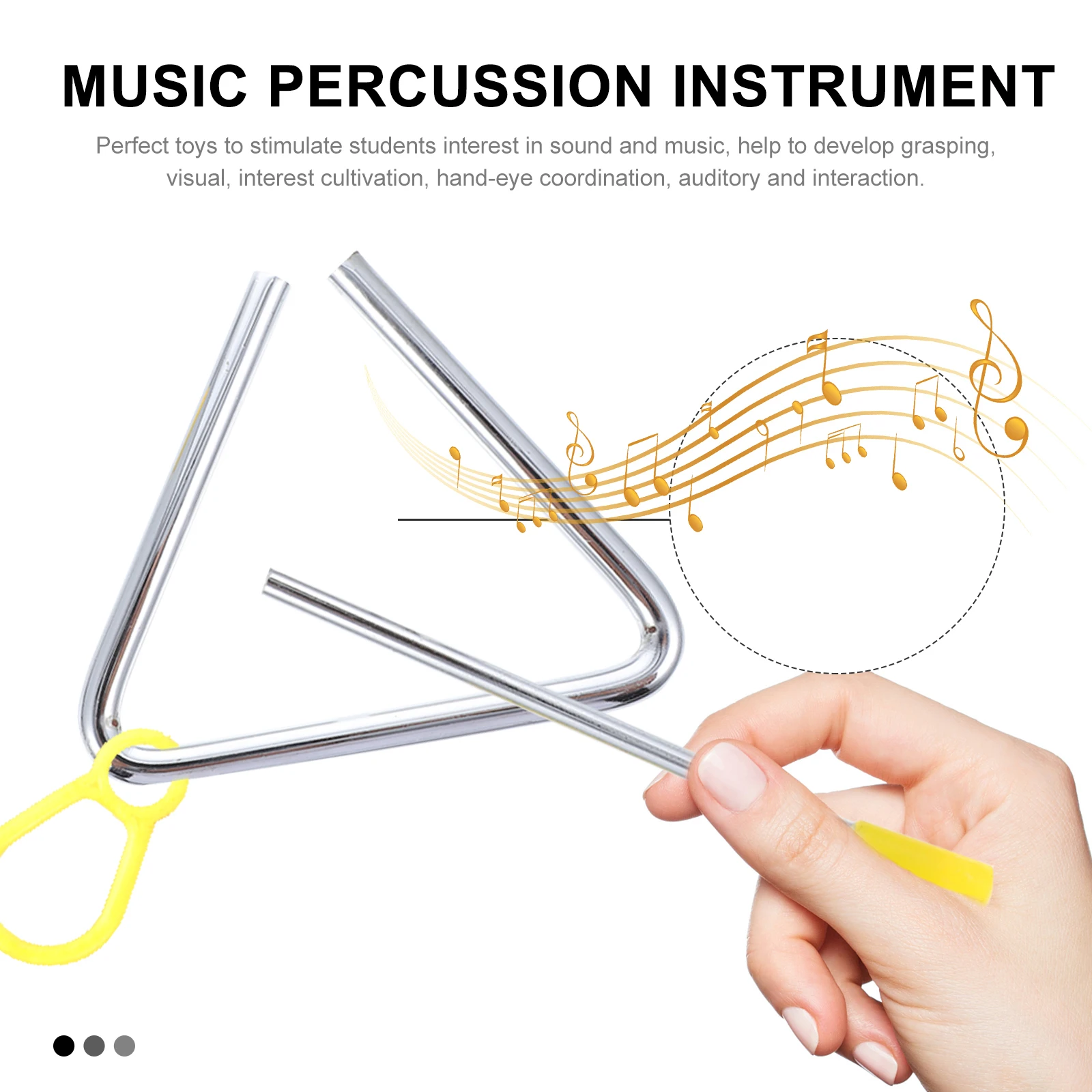 

1 Set Music Instrument Iron Triangle Percussion With Striker Kids Toddler Adults Safe Strong Smooth Surface Rounded