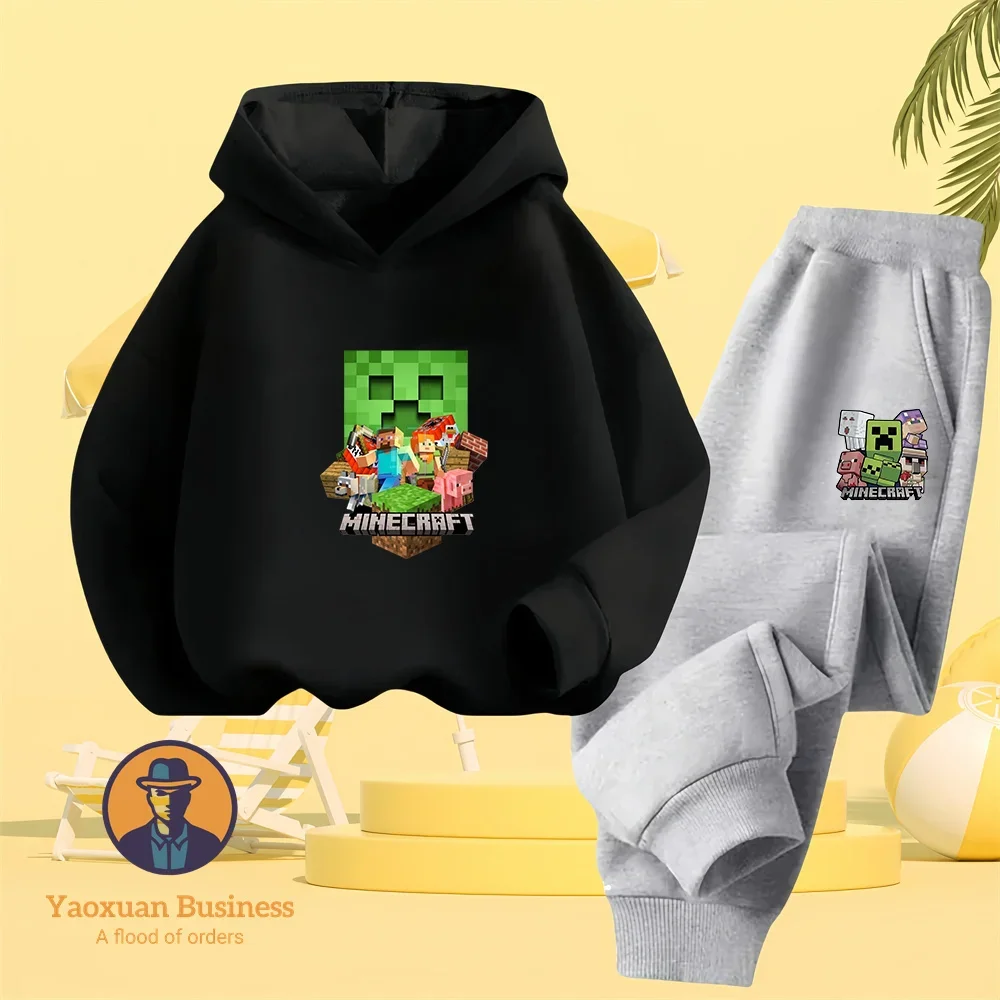

Long-sleeved Hooded Sweatshirts and Pants for Boys and Girls, Cute Prints, Fun Vibrations, Happy Minecraft, Cartoon