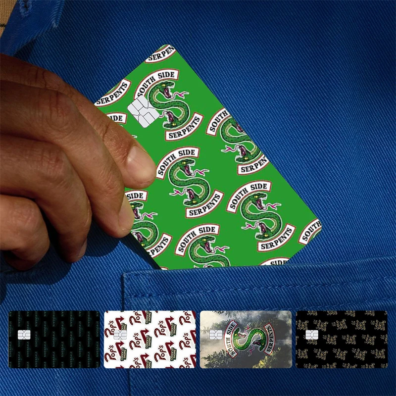 Pegatina de piel con diseño de Riverdale South Side Serpents para tarjeta de crédito, tarjeta bancaria, tarjeta de débito, tarjeta de autobús, soporte para tarjeta frontal, elegante, estilo Indie